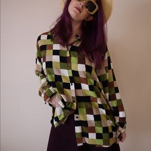 Multicoloured square button down shirt